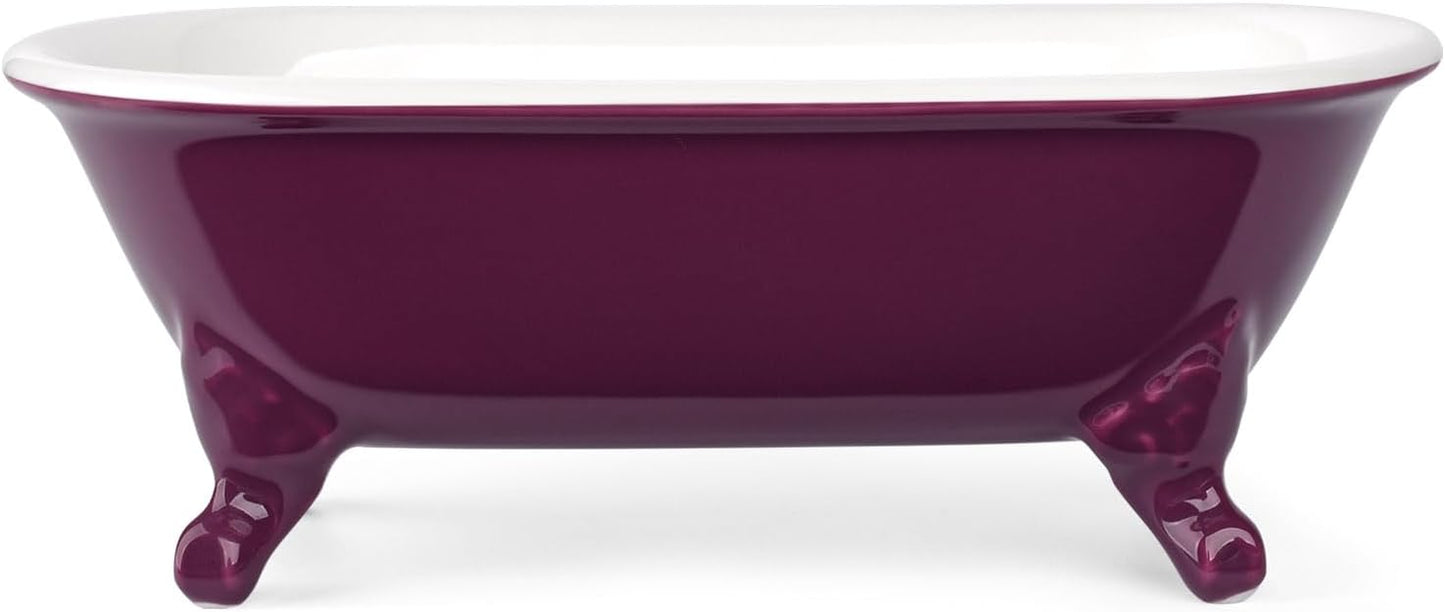 6.5" Ceramic Mini Decorative Clawfoot Bathtub Bar Soap Dish, Kitchen Sponge Holder and Shower Tray for Bathroom, 1 Pack(Burgundy)