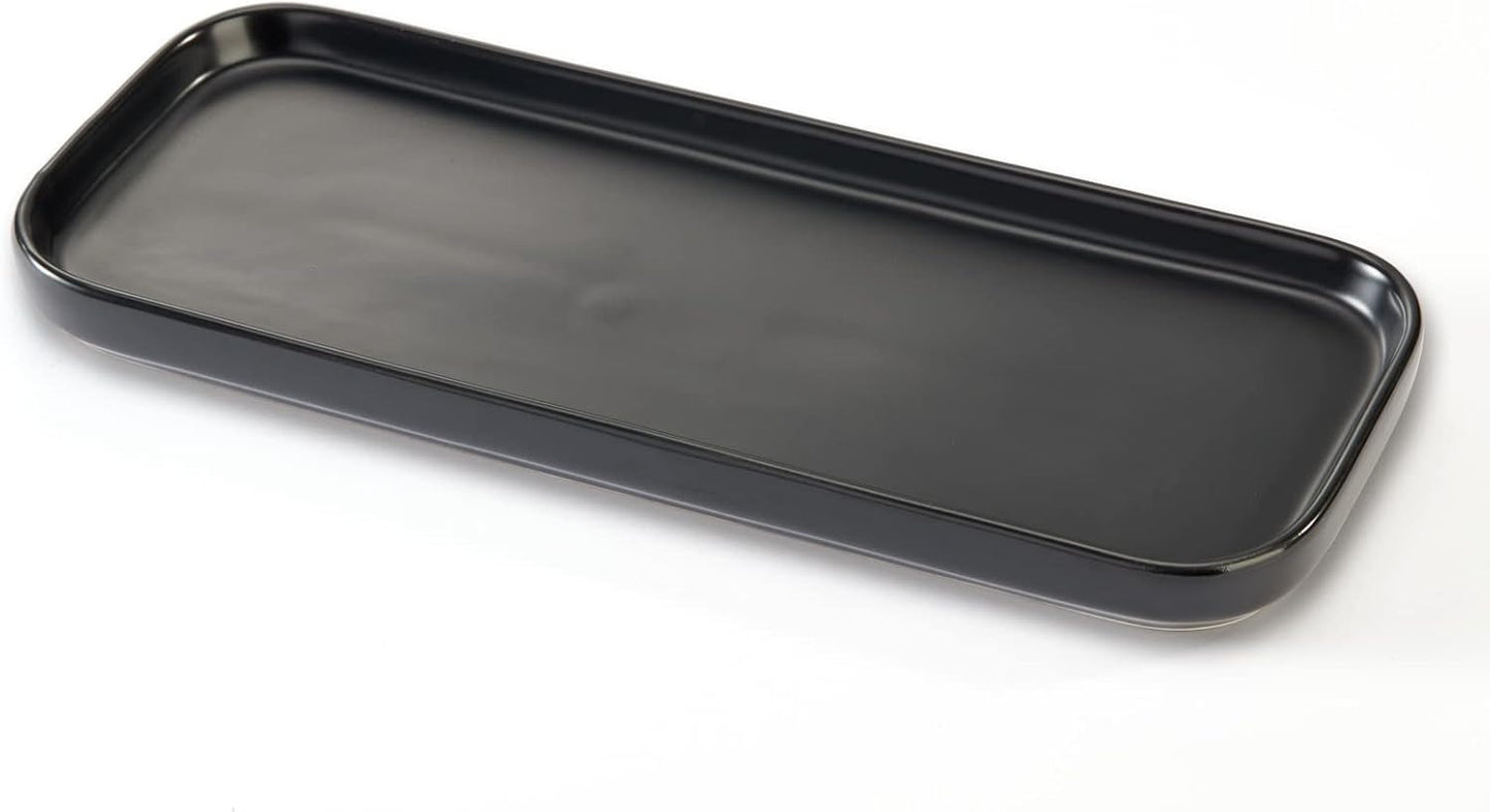 Ceramic Bathroom Tray,Kitchen Sink Organizer Tray,Cosmetics Holder (Black)