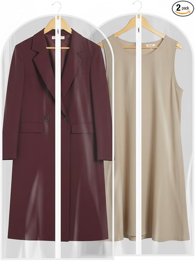 All Clear Garment Bags for Travel - 48” PEVA Waterproof Suit Cover with Zipper for Hanging Clothes, long dress - Durable Dresser for Closet Storage, Dustproof & Moisture Resistant - 48”/2 Pack