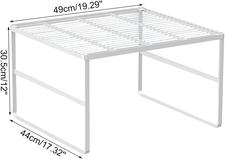 Kitchen Cabinet Storage Shelf Stackable Wire Spice Rack Organizer Heavy Duty Space Saver for Bathroom Bedroom Closet Laundry Room Office Countertop - White, Pack 1