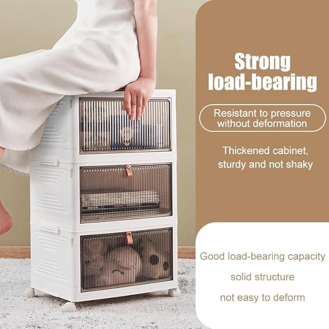 4-Tier Foldable Plastic Drawer Storage with Wheels,Stackable Storage Bins with Lid,Organization and Storage Boxes for Kitchen,Cloakroom,Closet,Living Room,Office and Dorm