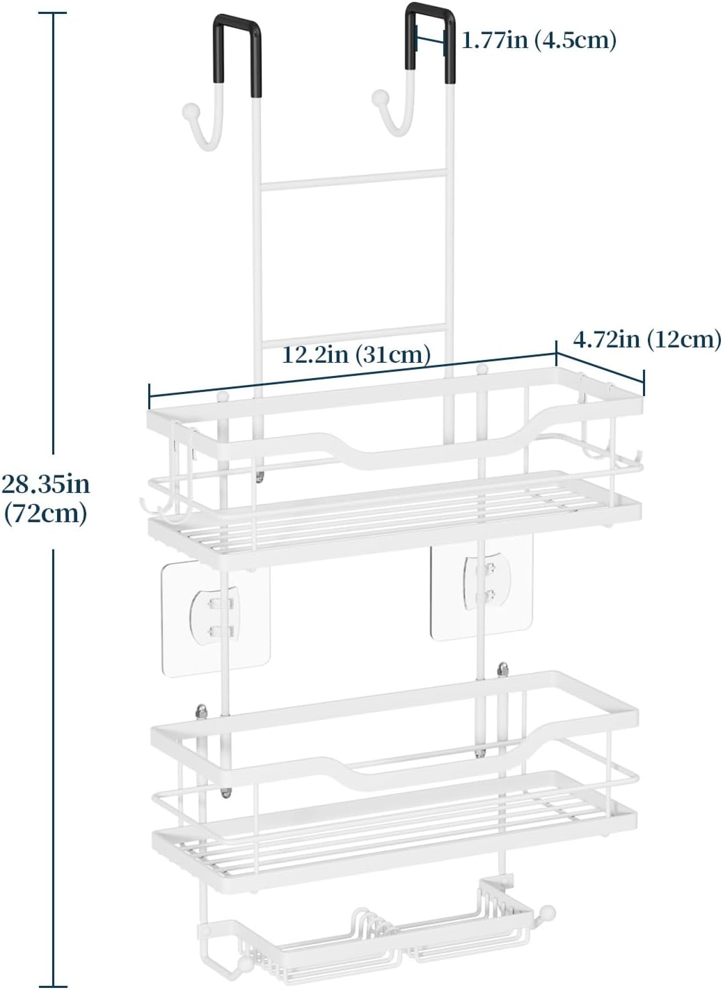 Consumest Over The Door Shower Caddy - 3 Tier Shower Organizer Hanging with Soap Holders, Large Capacity Shower Shelves with 6 Hooks, Bathroom Rack and Storage, White