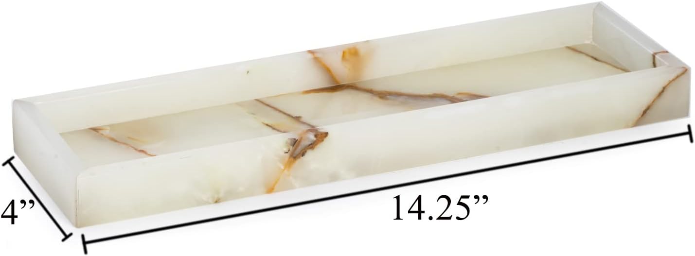 Bey-Berk International Green Onyx Marble Bath Tray, White & Tan