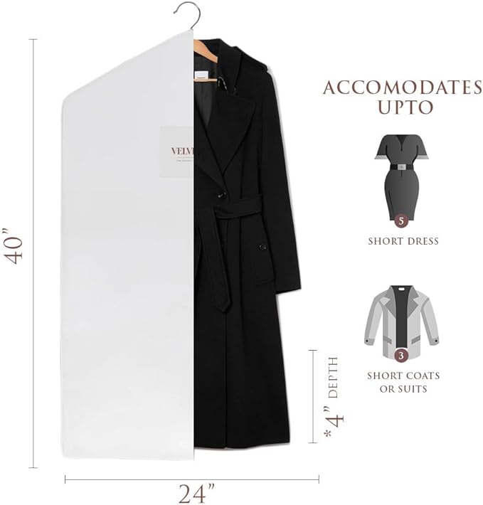 Premium 40” Cotton Garment Bag for Hanging Clothes and Storage | Breathable Hanging Garment Bag for Full- Dresses, Fur Coats, Gowns, and More - Clothing Bags for Hanging Clothes