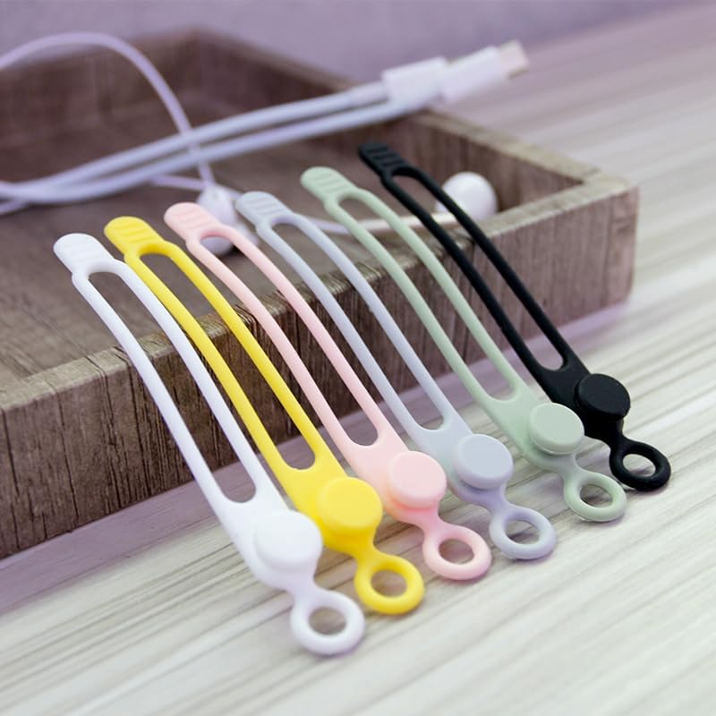 16Pcs Silicone Cable Ties - Reusable Rubber Cable Straps, Organizer for Bundling and Fastening Cords Wires (16Pcs-Black, 4.2Inch)
