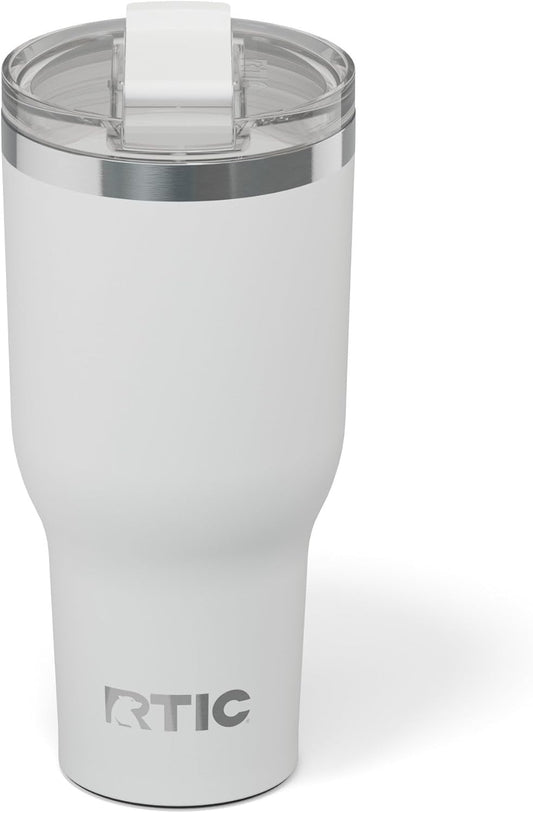 RTIC 40oz Essential Tumbler with Lid, Ceramic Lined, Insulated, Stainless Steel, Metal, Double Wall Vacuum-Insulation, Travel Cup for Iced Coffee, Tea, Hot and Cold Drink, White