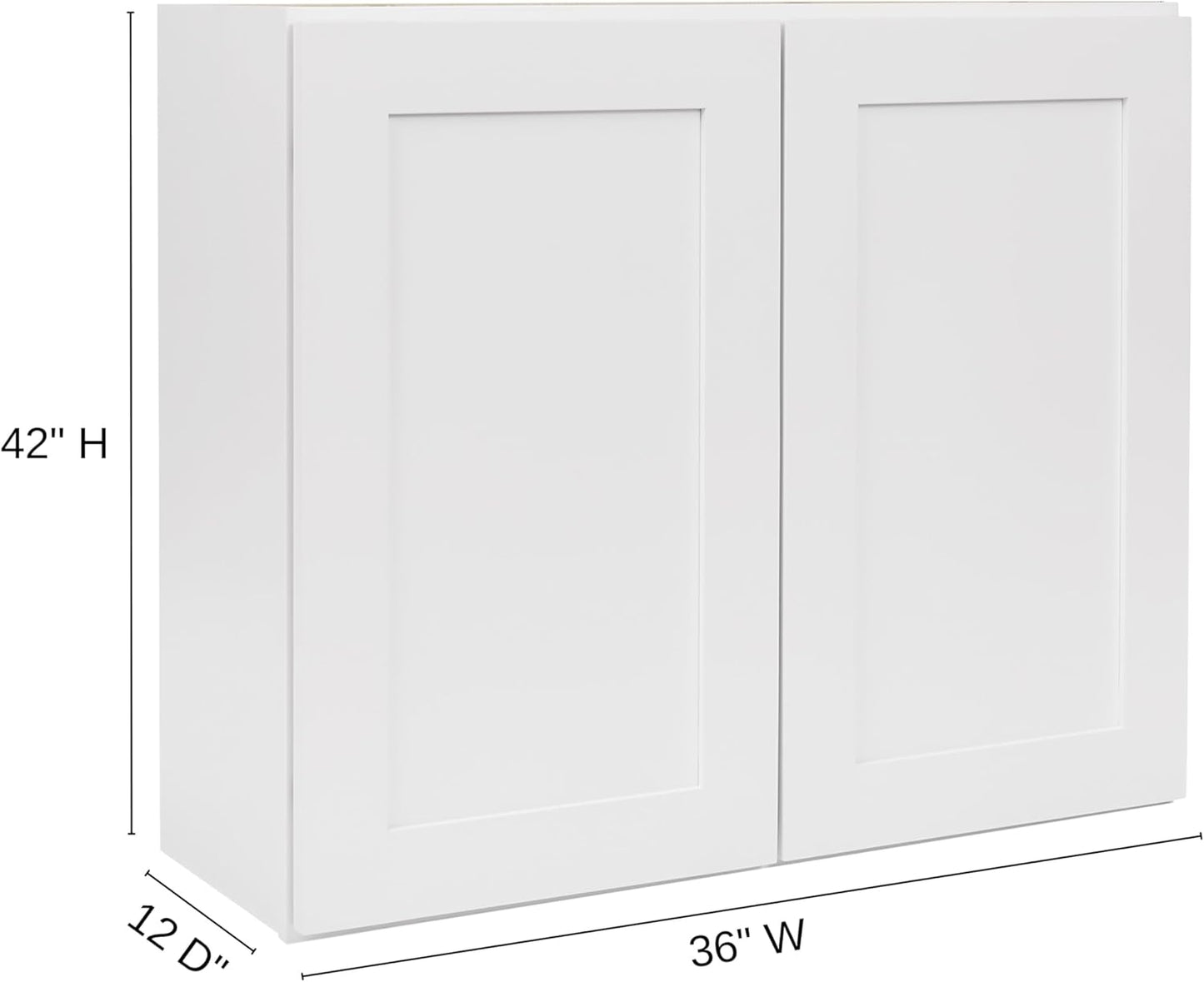 White Shaker Wall Cabinet - Ready to Assemble, Perfect for Kitchen, Laundry, and Bathroom Storage - 36”W x 42”H x 12”D