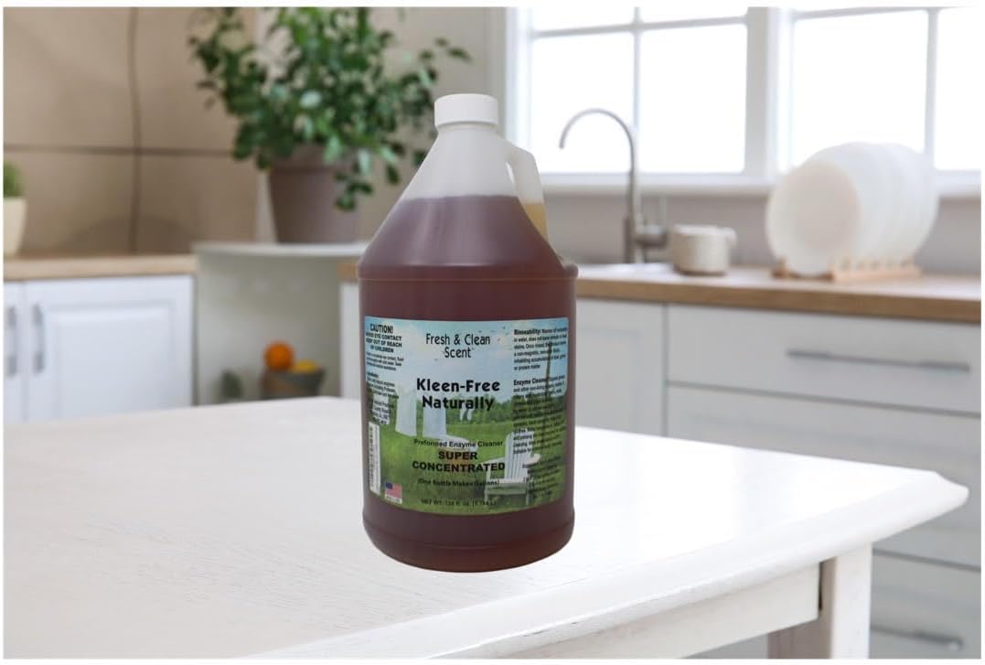Naturally Preformed Enzyme Cleaner, Enzyme Solution, Multi-Purpose Cleaner, Laundry Additive and More - Concentrate - Fresh and Clean Scent -128oz
