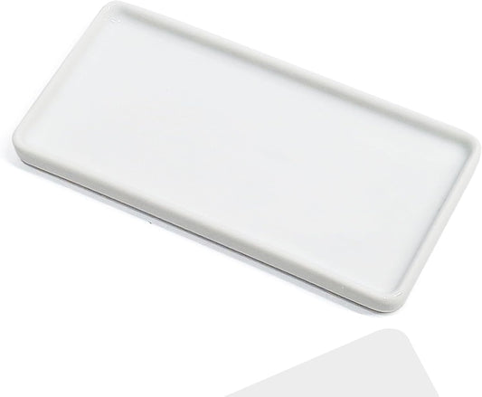 6.4" Porcelain Small Bathroom Tray, Ceramic Countertop and Vanity Tray for Cosmetics, Perfume, Jewelry, Candle - Kitchen Soap Tray for Kitchen Counter (White)