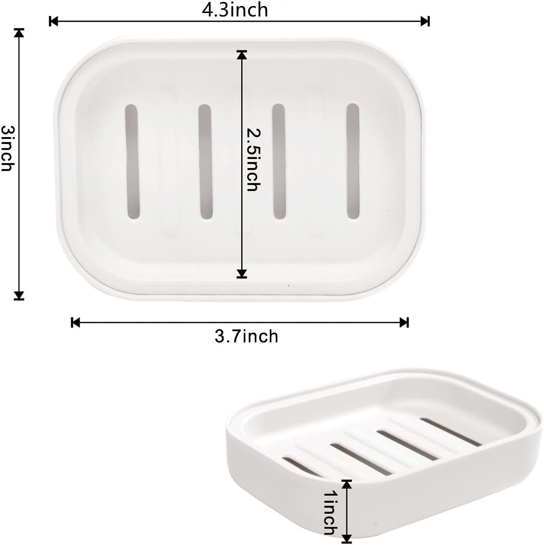 4 Pack Plastic Soap Dish, Soap Container, Double Layer Draining Soap Holder for Shower, Bathroom or Kitchen, C-0060
