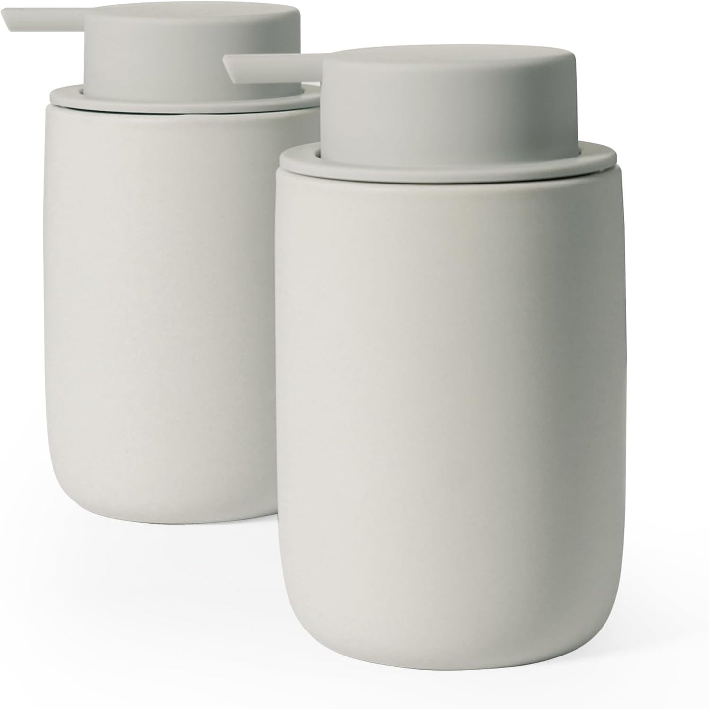 INGOFIN Ceramic Lotion Soap Dispenser Set, 2 Pack (12 oz) Bathroom Hand Soap Dispenser with Pump, Liquid Hand and Dish Soap Dispenser Set, 8 Pcs Clear Stickers,for Kitchen, Bathroom- Grey