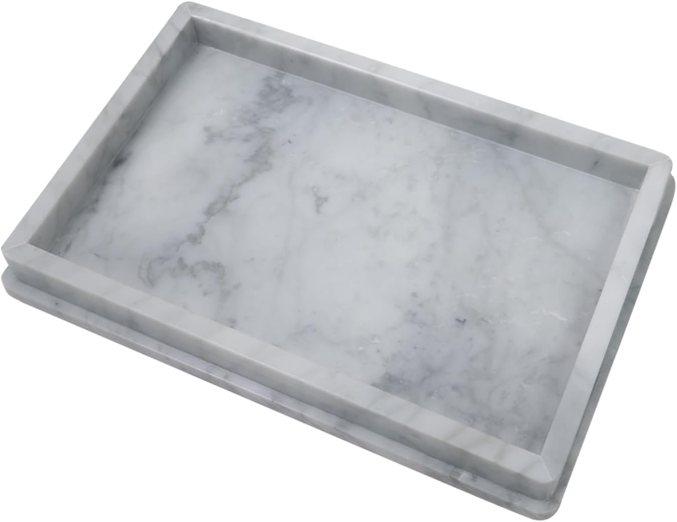 Natural Marble Rectangle Sink Tray L 12 x W 8 x H 1.37 Inch, Carrara White Limestone Bathroom Vanity Tray, Modern Countertop Organizer, for Soap Dispenser, Kitchen, Home Decor