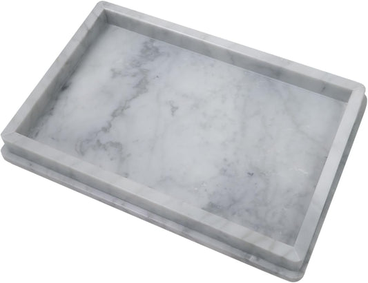 Natural Marble Rectangle Sink Tray L 12 x W 8 x H 1.37 Inch, Carrara White Limestone Bathroom Vanity Tray, Modern Countertop Organizer, for Soap Dispenser, Kitchen, Home Decor
