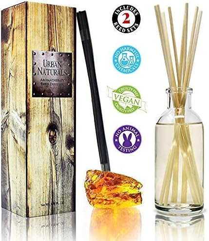 Urban Naturals Warm Vanilla Amber Reed Diffuser Gift Set | Creamy. Warm. Sultry. Notes of Sandalwood, Amber & Smoked Vanilla | Made with Essential Oils & Real Botanical Pieces