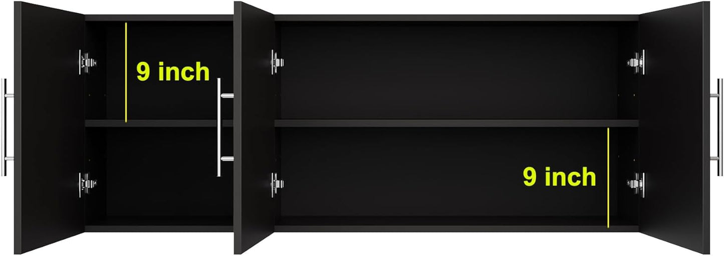 Laundry Wall Cabinet, 54"W x 12"D x 20"H Wooden Wall Mounted Storage Cabinet, 3 Door Cabinet with Soft Close and Metal Handle and Adjustable Shelf, for Kitchen, Garage, Laundry, Bathroom, Black