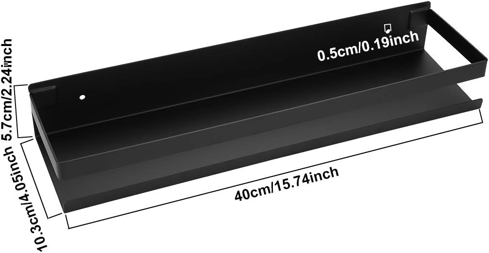 OwnMy Bathroom Shower Shelf Stainless Steel Bath Kitchen Basket Shower Caddy Rack, Rustproof Metal Bathroom Storage Floating Shelves Wall Mounted Shower Corner Rectangular Shelf - 16 Inch Black