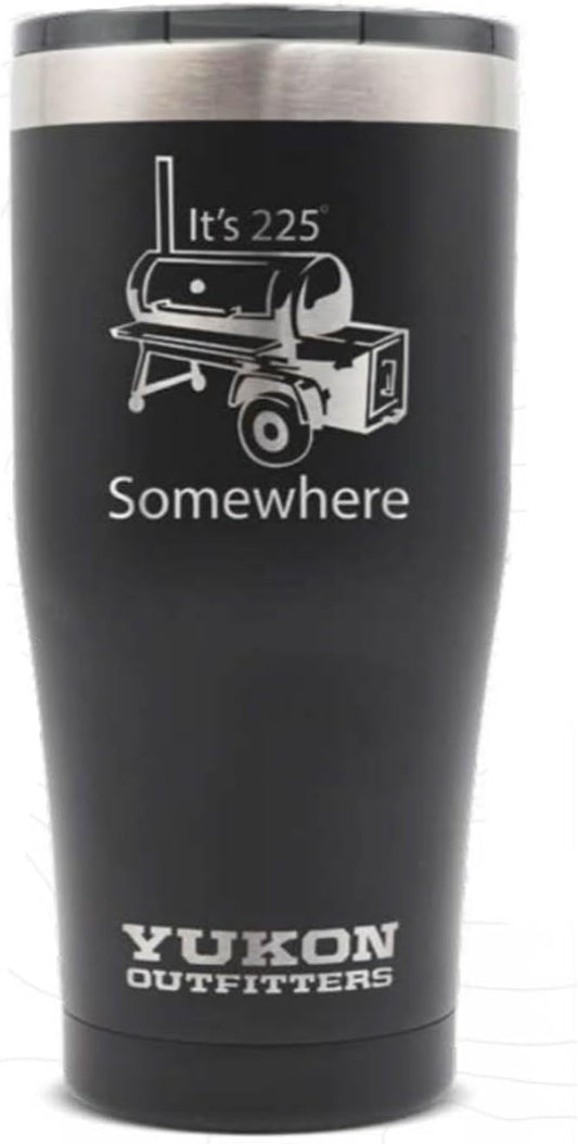 Yukon Outfitters Freedom High Grade 18/8 Corrosion-Resistant Stainless Steel Double Wall Vacuum Insulated Tumbler (20 oz/ 590ml) - 7.3" H x 3.4" Top dia. / 2.7" Bottom dia., Black - BBQ 225 Degrees