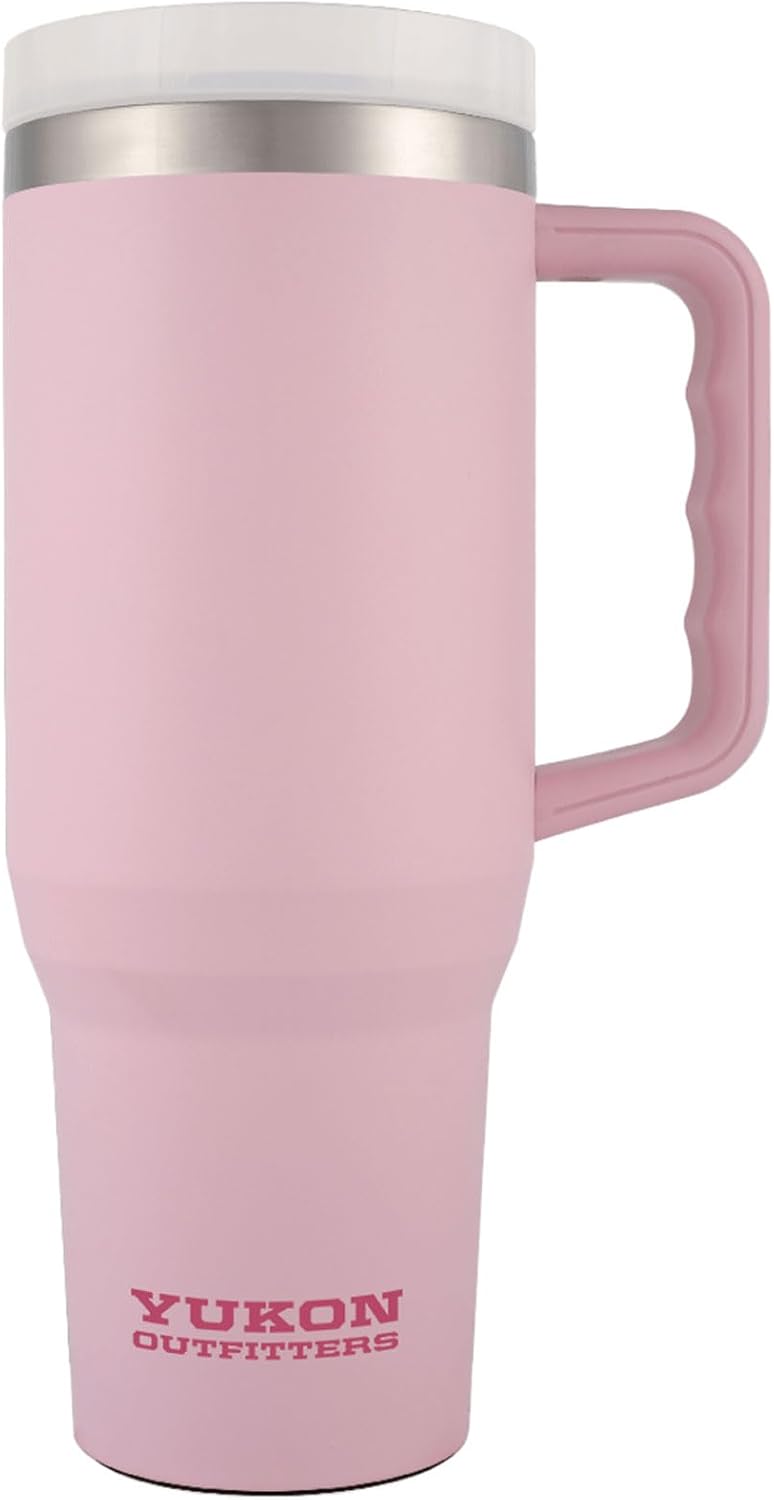 Yukon Outfitters Fit Forty 40oz Double Wall Vacuum Insulated Stainless Steel Tumbler with Reusable Straw & Ergonomic Handle | For Hot or Cold Beverage, Soft Pink