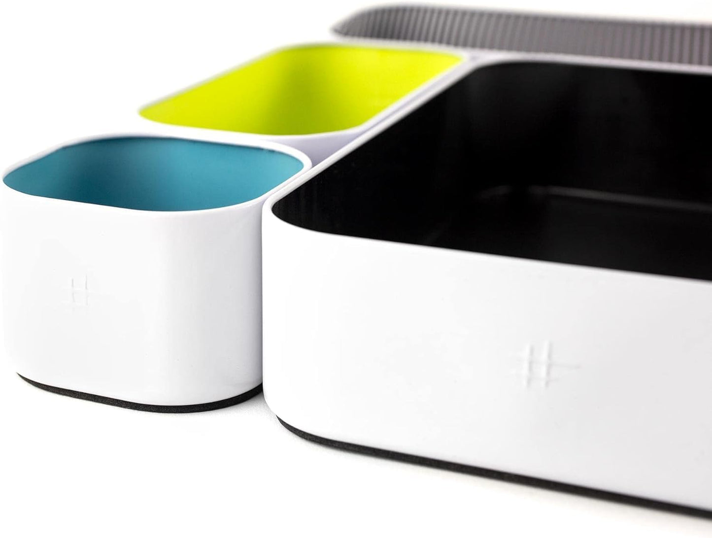 Three by Three Seattle 12 Piece Metal Organizer Tray Set for Storing Makeup, Stationery, Utensils, and More in Office Desk, Kitchen and Bathroom Drawers (2 Inch, Assorted Colors, Stripes)