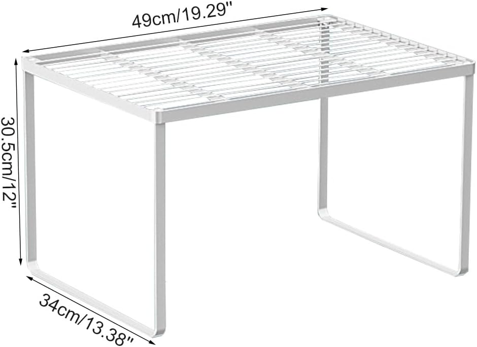 Kitchen Cabinet Storage Shelf Stackable Wire Spice Rack Organizer Heavy Duty Space Saver for Bathroom Bedroom Closet Laundry Room Office Countertop - White, Pack 1