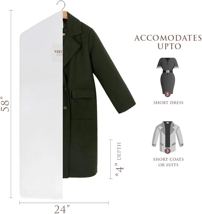 Premium 58” Cotton Garment Bag for Hanging Clothes and Storage | Breathable Hanging Garment Bag for Full- Dresses, Fur Coats, Gowns, and More - Clothing Bags for Hanging Clothes (PACK OF 1, 58 INCHES)