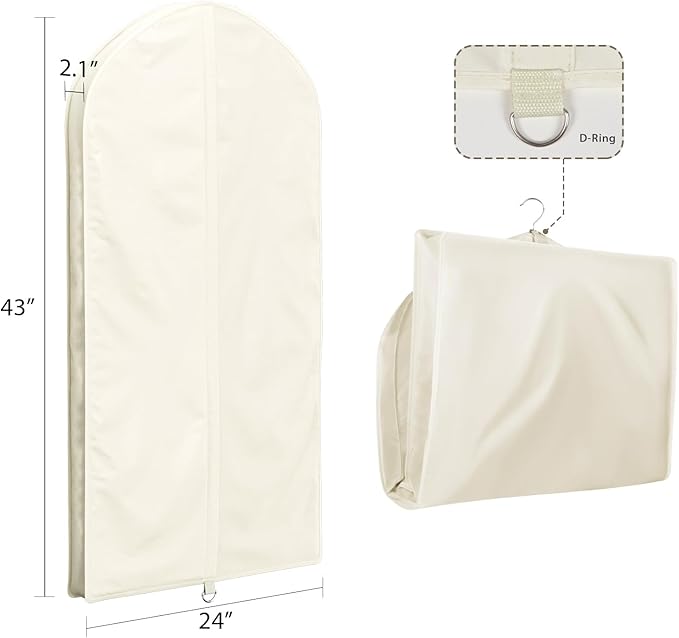 Univivi Premium Breathable Oxford Dress Cover Garment Bag, 60 inch Garment Bag for Hanging Clothes, Closet Clothes Storage, Dress, Jacket, Suit & Coat Bag - Beige