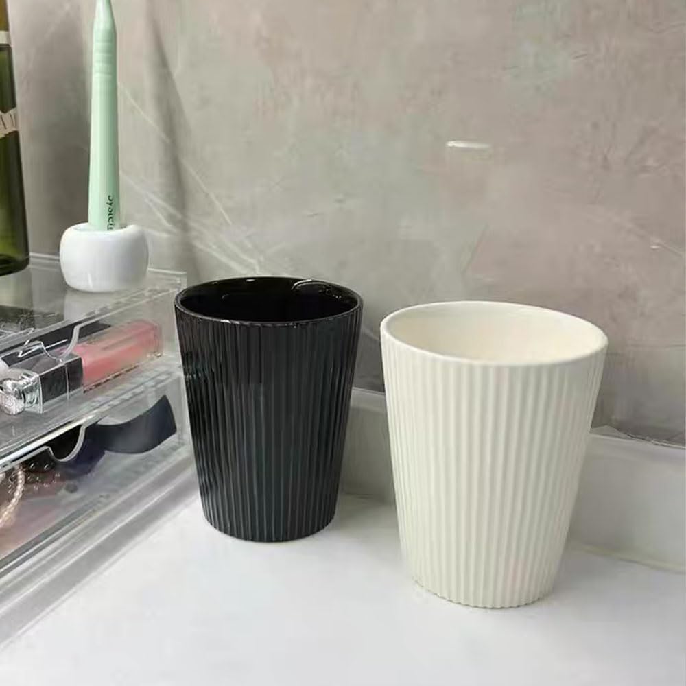 Ceramic Vertical Stripe Toothbrush Cup, Couple Toothbrush Cups, Bathroom Tumbler, Striped Ceramic Coffee Mug, Drinking Cup (White)