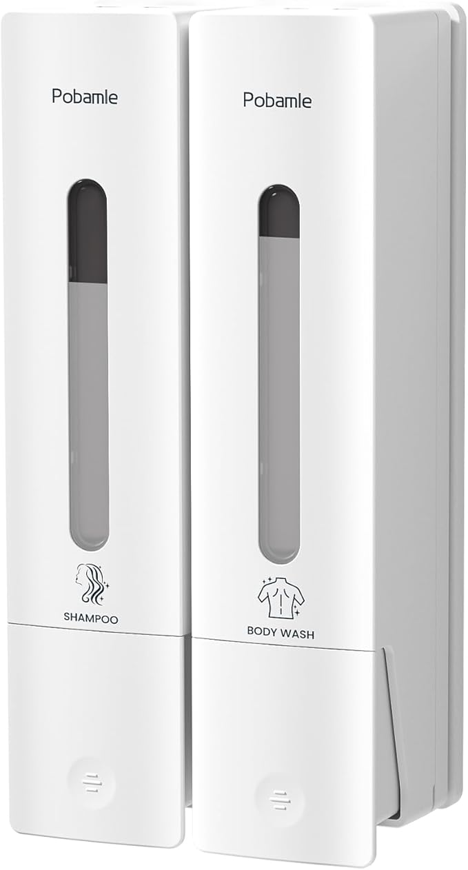 1984 Shampoo and Conditioner Dispenser Wall Mount Shower Dispenser 2 Chamber No Drill Bathroom Set Shampoo Dispenser for Shower Wall Home Hotel 400ml x 2 White