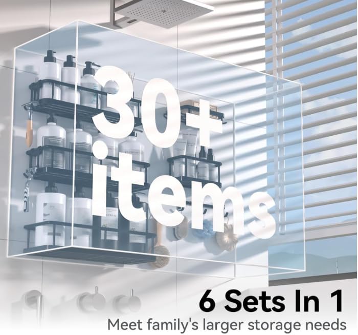 YASONIC Shower Caddy, Rustproof Shower Shelves for Inside Shower, No Drilling Bathroom Organizers and Storage, 6 Pack Large Capacity Bathroom Caddy for Kitchen & Home Decor-XXL Size