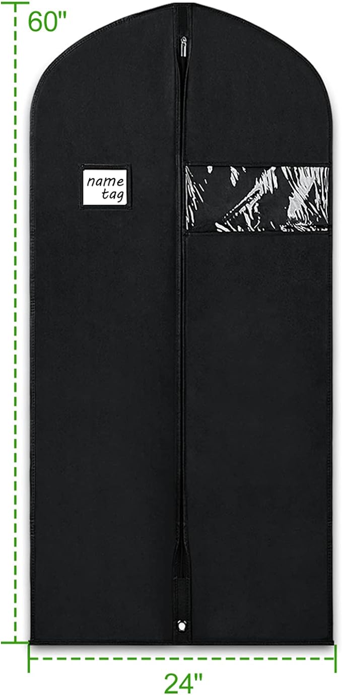 KEEGH Garment Bags for Hanging Clothes 60" (Set of 10) Dress Bags for Gowns Long Dress Bags for Closet Storage with Zipper and Eye-Hole for Folding for Suit Coats Dresses, Black