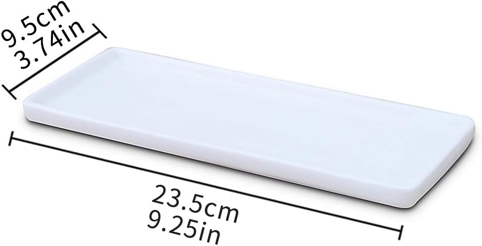 Ceramic Vanity Tray Small Rectangle, Bathtub Tray Bathroom Organizer, Cosmetics Holder for Tissue Candle Towel Plant Jewelry Ring Dish Dresser Perfume Shampoo-White(1 Pc)(Large)