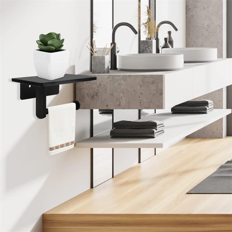 Toilet Paper Holder with Natural Marble Shelf for Bathroom Washroom,Wall Mounted Tissue Holder Suitable for Mega Roll (Middle 7.87 * 4.72 in, Black)