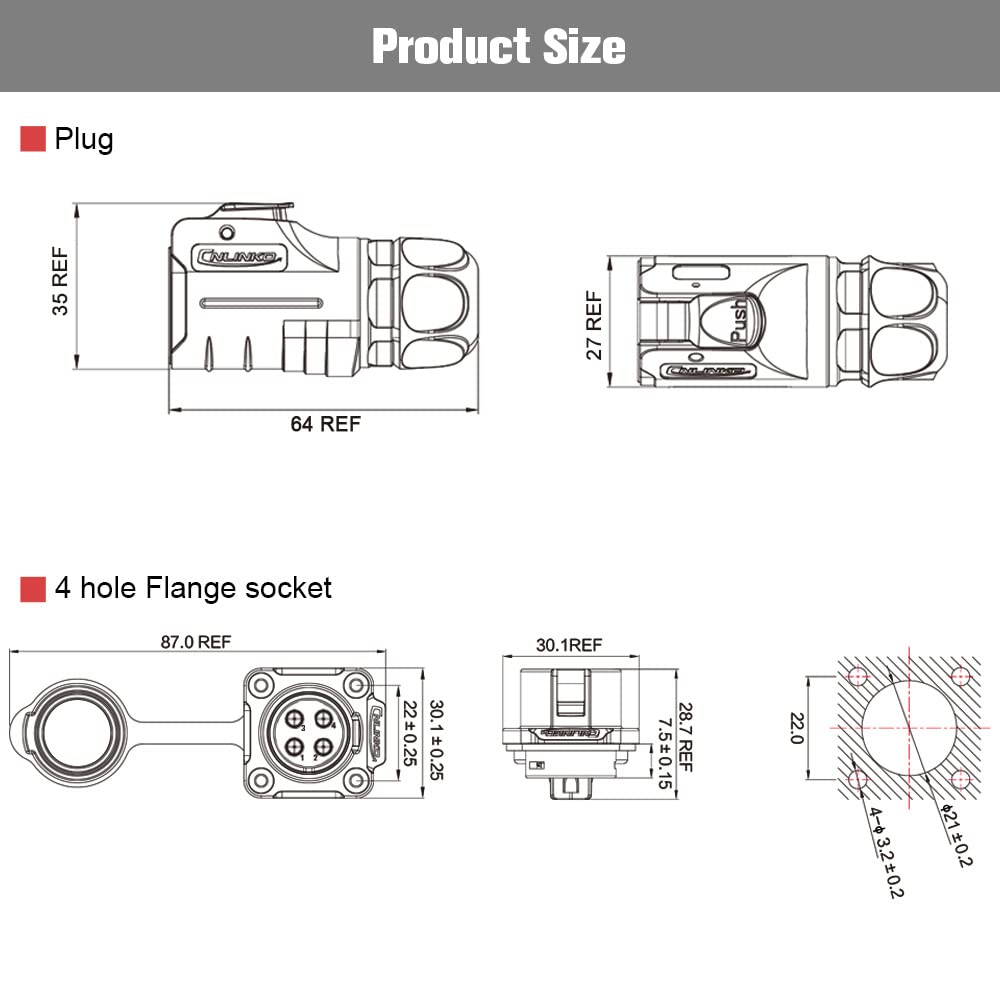 4 Pin Connector, Waterproof Industrial Solder Connector, Aviation Wire Connector for Automotive, Power, Marine, New Energy, Solar Energy, and Other Indoor/Outdoor Electrical Connections