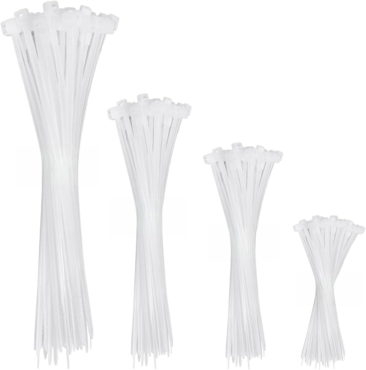 APIELE Cable Zip Ties 400 Pack WHITE Assorted Sizes 4 6 8 12 inch Multi-Purpose Self-Locking Nylon Cable UV Resistant Wire Ties for Indoor & Outdoor Home Office Garden Workshop