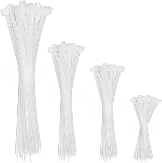 APIELE Cable Zip Ties 400 Pack WHITE Assorted Sizes 4 6 8 12 inch Multi-Purpose Self-Locking Nylon Cable UV Resistant Wire Ties for Indoor & Outdoor Home Office Garden Workshop