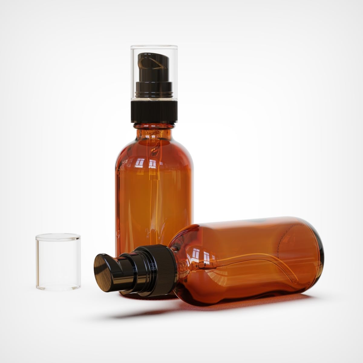 12Pack 2oz Amber Glass Pump Bottles, 60ml with Black Pump, Empty Refillable Travel Small Container For Lotion Cream Essentil Oil Shampoo (2oz)