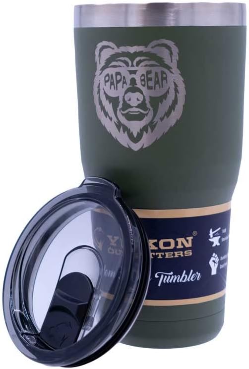 Yukon Outfitters Freedom High Grade 18/8 Corrosion-Resistant Stainless Steel Double Wall Vacuum Insulated Tumbler (30oz / 890ml) - 7.85" H x 3.9" Top Dia. / 2.9" Bottom dia., Papa Bear - Olive Drab