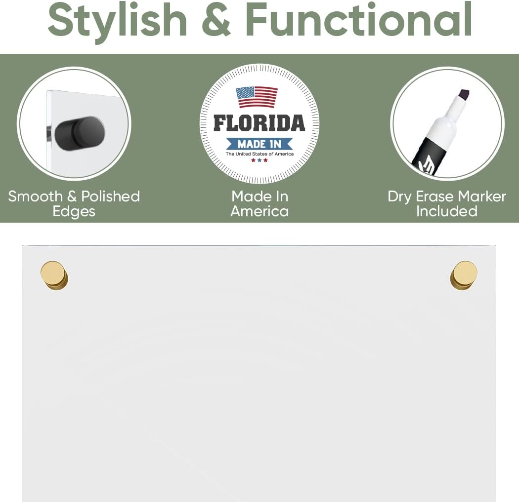 Ships Next Day, Made in USA - Acrylic Dry Erase Board | Non-Magnetic Dry Erase Board | Hanging Frameless White Board | Acrylic for Office and Home Walls | Adults (Clear - 20x30)