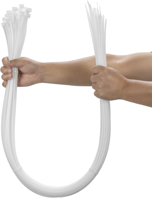 20PCS 60 inch Cable Zip Ties Heavy Duty 175lbs Tensile Strength Nylon Long Wire Ties Self-Locking Durable Plastic Tie Wraps for Indoor and Outdoor UV Resistant(White)