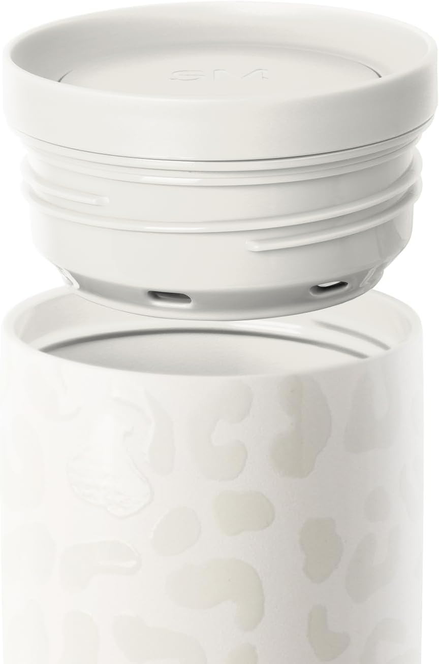 Simple Modern Travel Coffee Mug Tumbler with 360° Lid | Ceramic-Lined Insulated Stainless Steel Cold Brew Iced Coffee Cup | Gifts for Women Her Him | Voyager Signature | 16oz | Cream Leopard