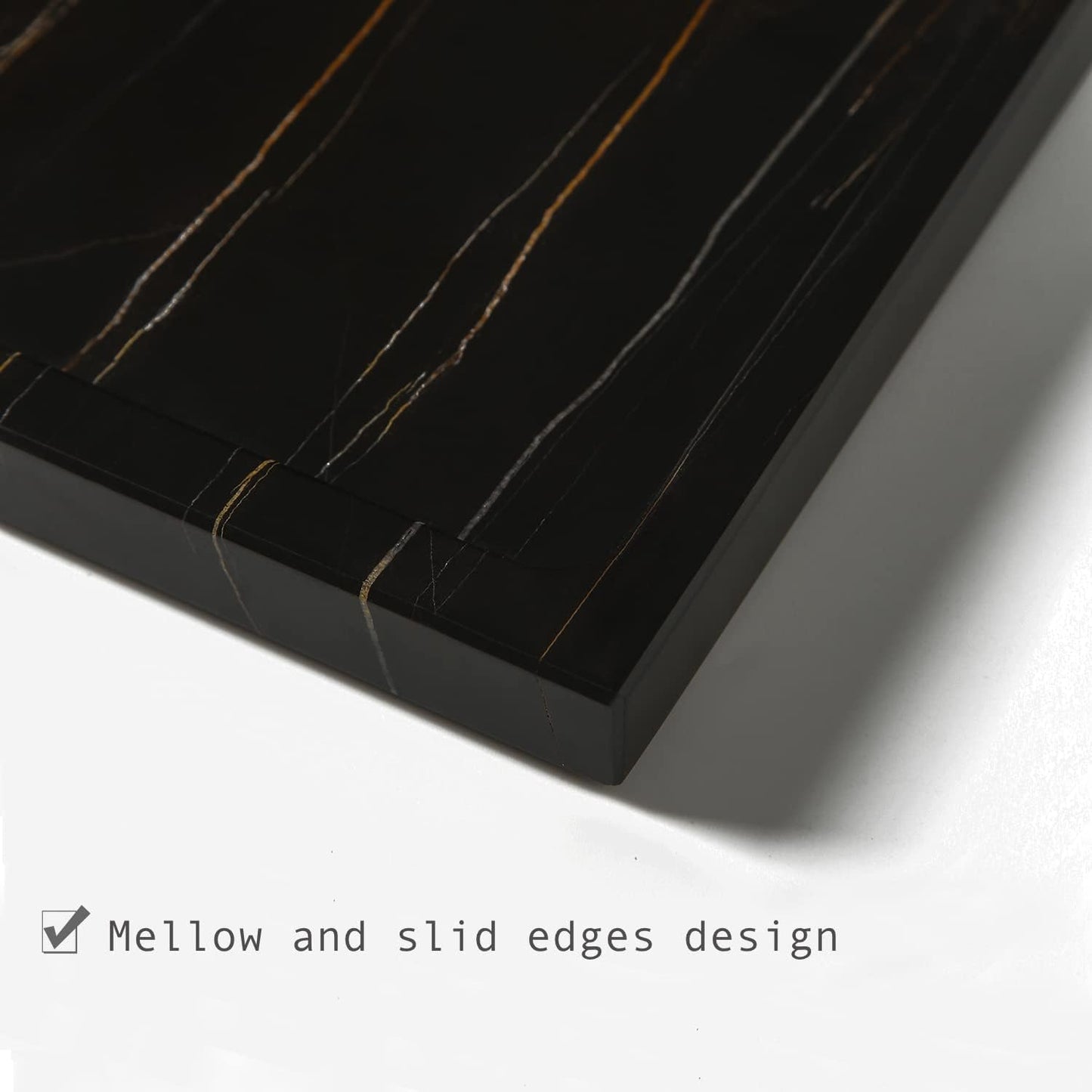 Natural Real Marble Bathroom Vanity Tray Countertop 9'' Makeup Organizer for Dresser, Guest Towel Holder Tray Napkin Holder for Bathroom (Black)