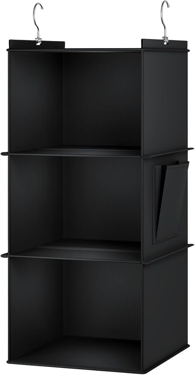 YOUDENOVA Hanging Closet Organizer, 3-Shelf Closet Hanging Storage Shelves, Black