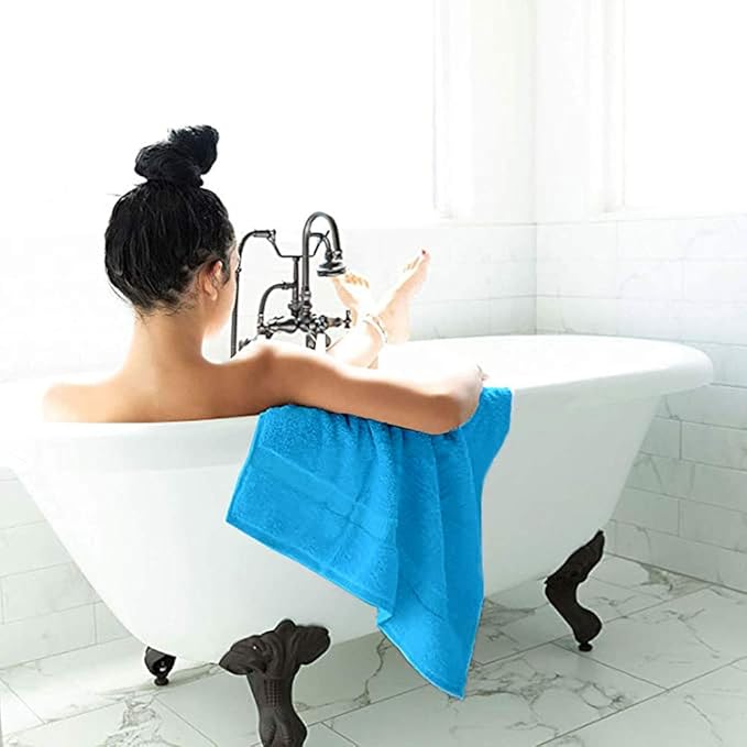 SALBAKOS 100% Turkish Cotton Bath Towel Set of 4 27x54 inch | Heirloom Quality | Hotel & Spa Collection | Ultra Soft, Super Absorbent, Long Lasting Bath Towels | Made in Turkey (Aqua, 4 Bath Towels)