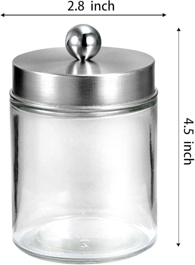 Amolliar Apothecary Jars Bathroom Vanity Organizer -Countertop Canister Jar with Storage Lid - Qtip Dispenser Holder Glass for Qtips,Cotton Swabs,Makeup Sponges ,Hair Band - Brushed Nickel (1 Pack)