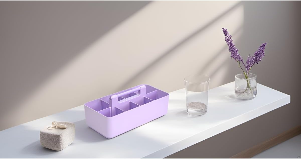 Plastic Portable Makeup Caddy Tote Divided Basket Bin with Handle, for Bathroom Storage - Holds Blush Makeup Brushes, Eyeshadow Palette, Lipstick - Extra Large Made In USA