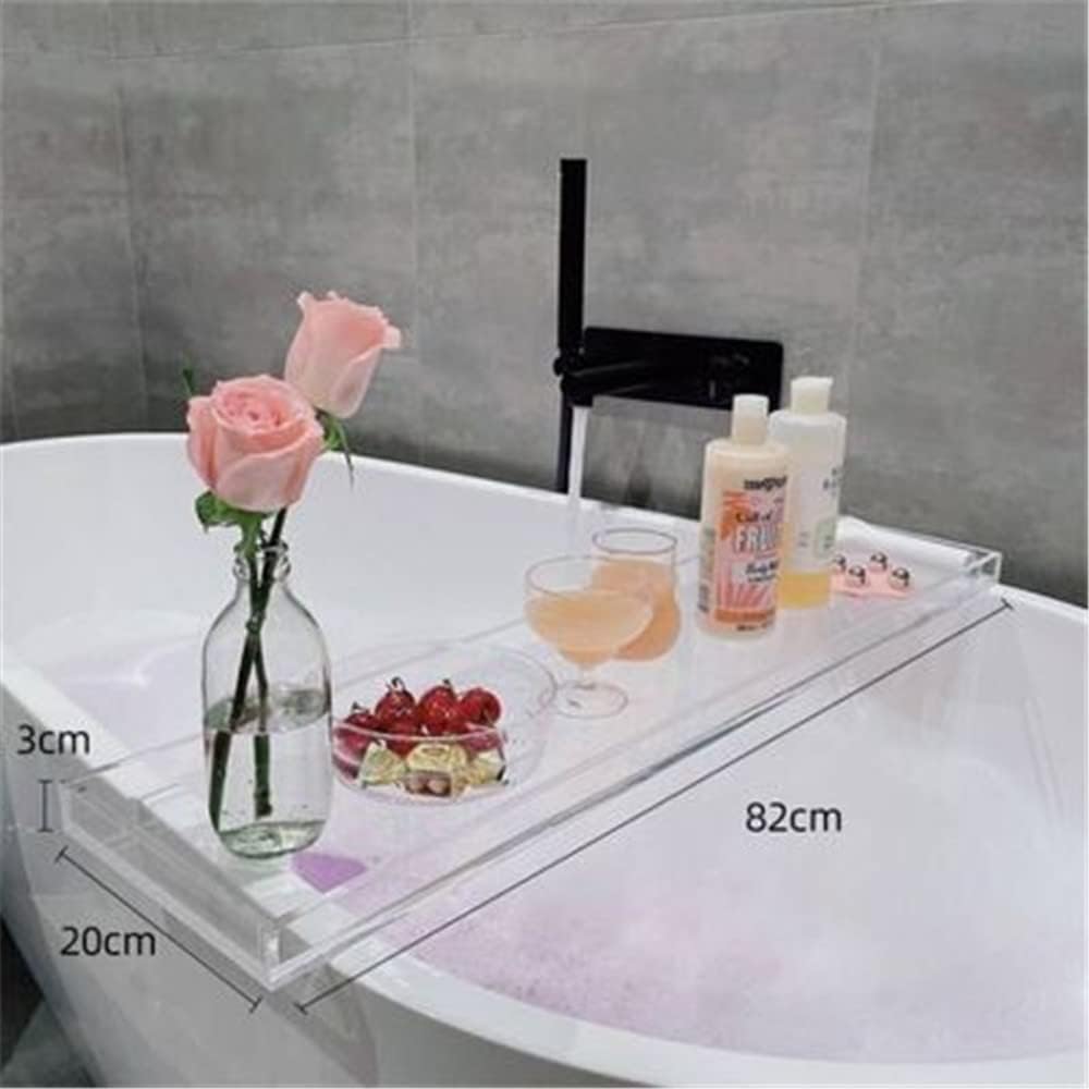 WANLIAN Luxury Bathtub Caddy Tray for Bathroom and Shower Storage - Clear Handles