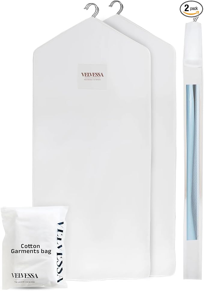 Premium 58” Cotton Garment Bag for Hanging Clothes and Storage | Breathable Hanging Garment Bag for Full- Dresses, Fur Coats, Gowns, and More - Clothing Bags for Hanging Clothes