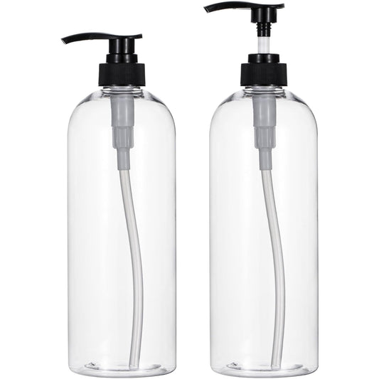 Yebeauty Pump Bottle Dispenser, 33.8oz 1000ml Empty Plastic Shampoo and Conditioner Dispenser, Refillable Shower Soap Dispenser Pump Bottle Containers for Bathroom Kitchen, 2 Pack Clear