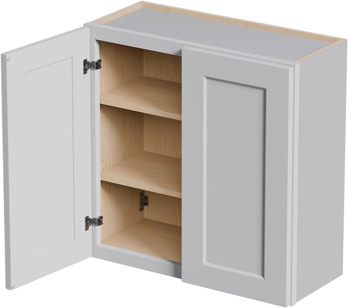 33 Inch Laundry Room Cabinets Wall Mounted, Solid Wood Over The Toilet Storage Cabinet, Bathroom Organizer Cabinets with 2 Door & Shelves, Easy to Assemble for Kitchen, Garage - Light Gray