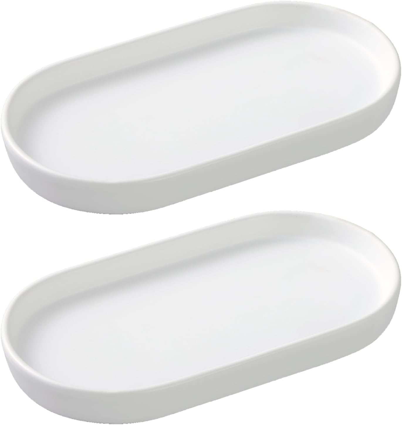 2 Pack White Round Soap Dispenser Tray - 8'' Ceramic Vanity Tray & Organizer Plate Set, Bathroom & Kitchen Countertop Decor for Soap Dispenser, Jewelry, Cosmetics, Sink